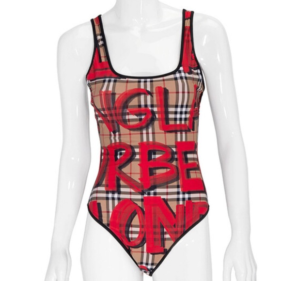 Burberry Other - Burberry Women's Red Graffiti Print Vintage Check Swimsuit
